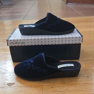 Flexus By Spring Step Josie Navy Velvet Mule Slip-On Slippers Women's Size 5.5-6